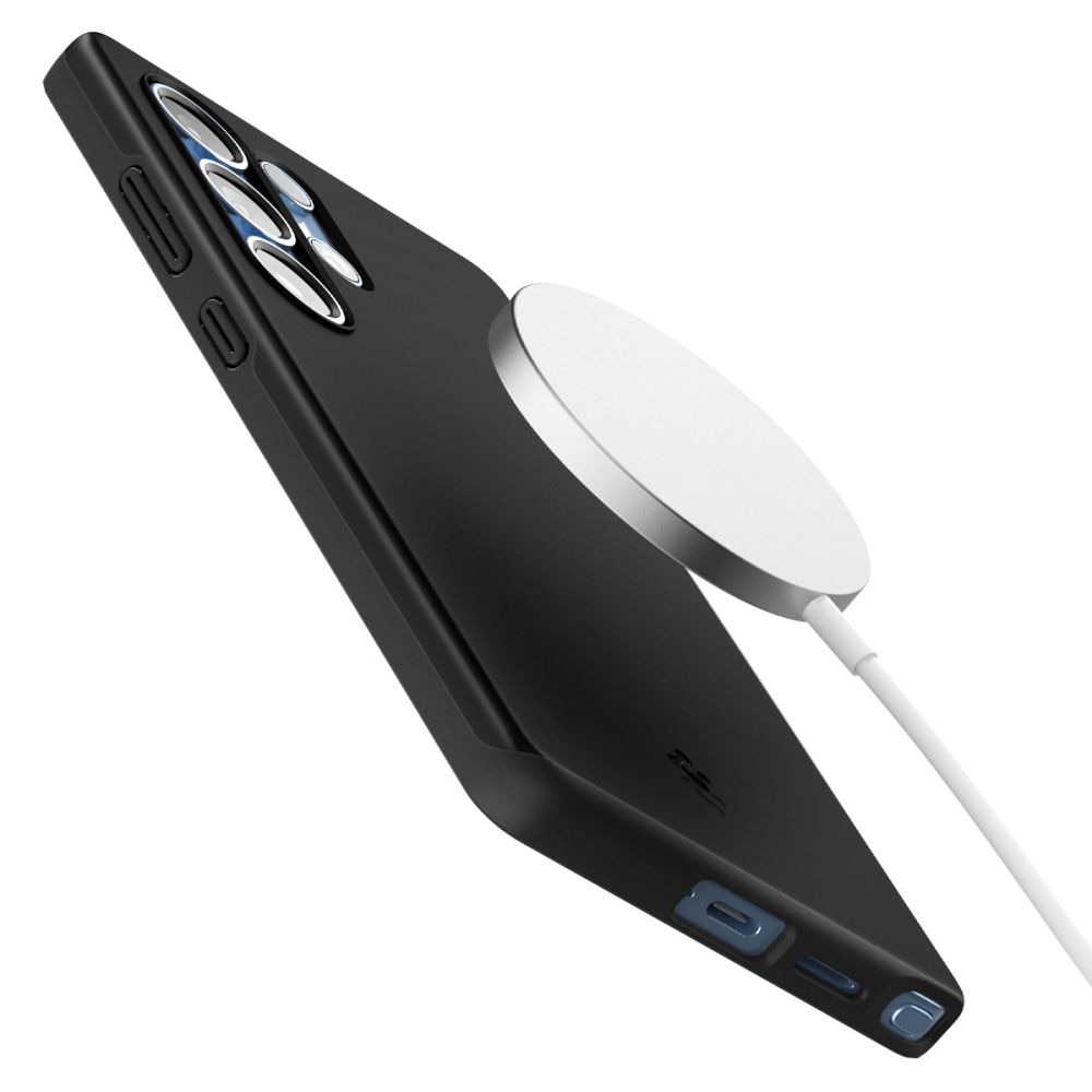 Etui Spigen pentru Samsung Galaxy S25 Ultra, Thin Fit Mag, negru, set cu sticla securizata 9H