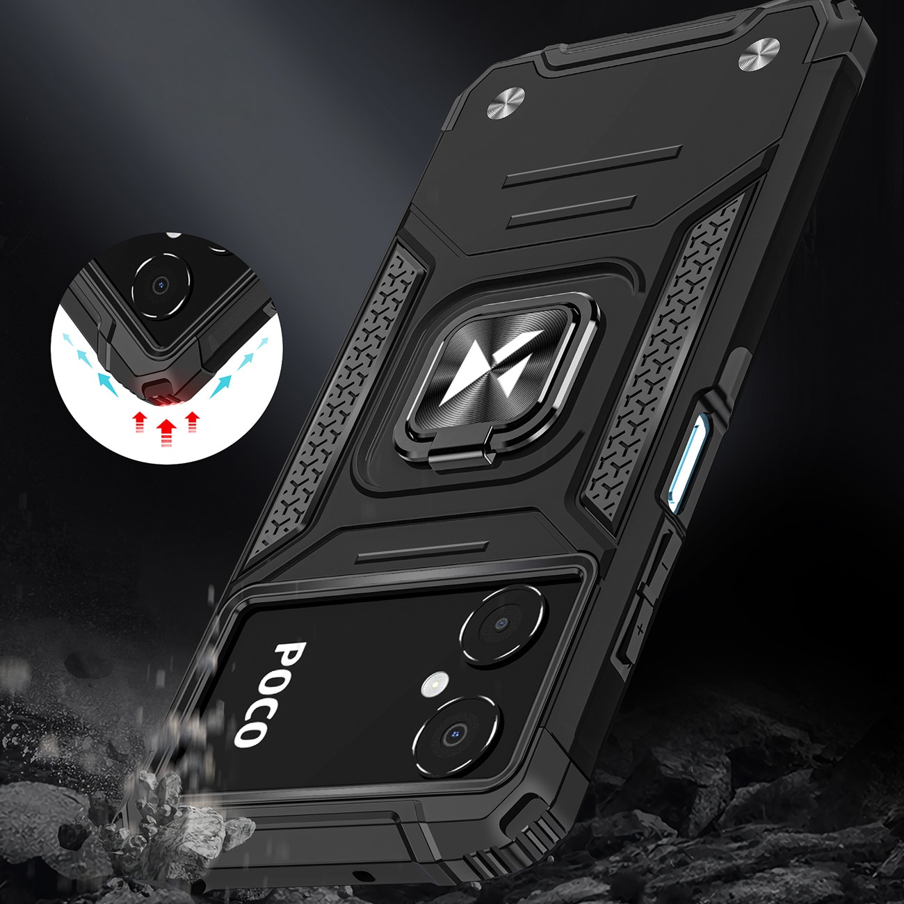 Carcasa Wozinsky Ring Armor compatibila cu Samsung Galaxy A03, Functie magnetica, Black