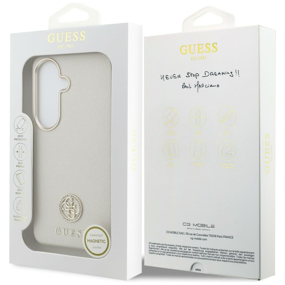 Carcasa Guess Rhinestone Round Logo cu MagSafe compatibila cu Samsung Galaxy S26, Bej
