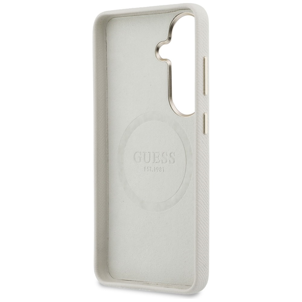 Carcasa Guess Rhinestone Round Logo cu MagSafe compatibila cu Samsung Galaxy S26, Bej