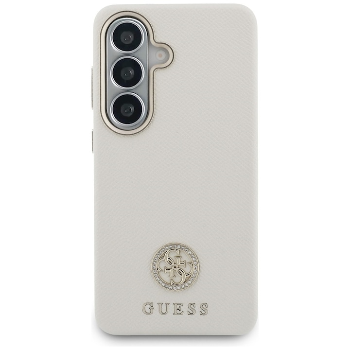 Carcasa Guess Rhinestone Round Logo cu MagSafe compatibila cu Samsung Galaxy S26, Bej