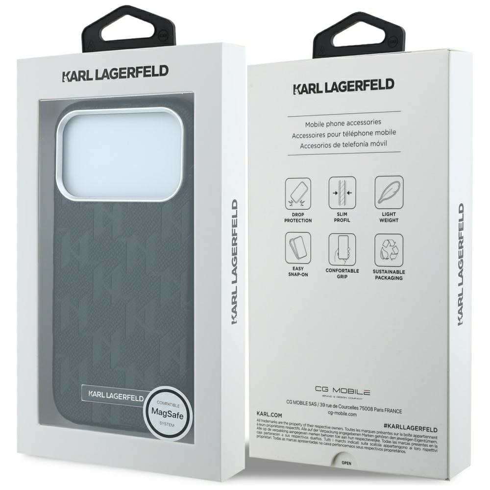 Husa Karl Lagerfeld Grained Mono Resin Logo cu MagSafe compatibila cu iPhone 18 Pro / 17 Pro, Negru