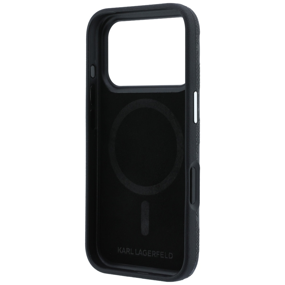 Husa Karl Lagerfeld Grained Mono Resin Logo cu MagSafe compatibila cu iPhone 18 Pro / 17 Pro, Negru