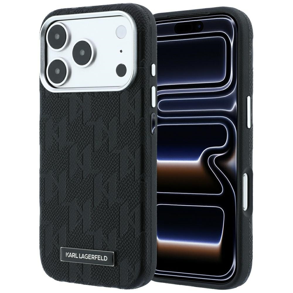 Husa Karl Lagerfeld Grained Mono Resin Logo cu MagSafe compatibila cu iPhone 18 Pro / 17 Pro, Negru