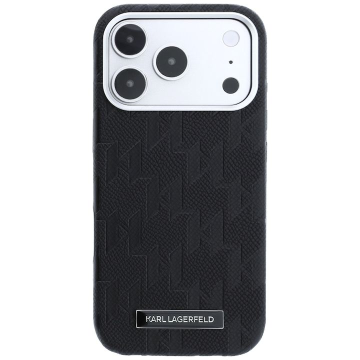 Husa Karl Lagerfeld Grained Mono Resin Logo cu MagSafe compatibila cu iPhone 18 Pro / 17 Pro, Negru