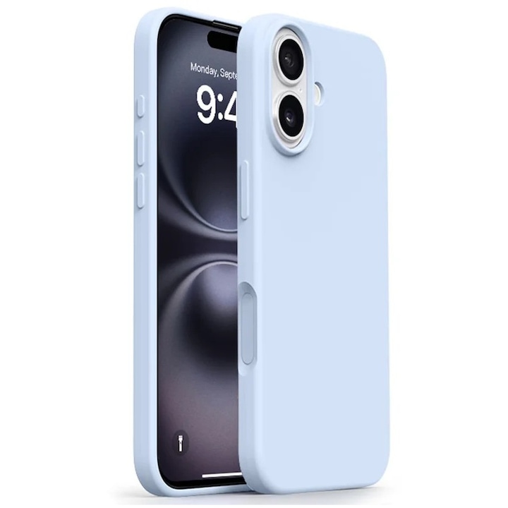 Husa mata din silicon cu microfibra, compatibila Magsafe pentru iPhone 17 / Albastru