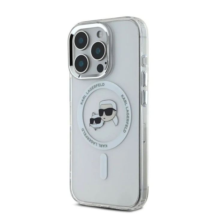 Husa Protectie pentru iPhone 16 Pro, AIR Protect, B50, Lexgard, Arctic Snow Metal Karl&Choupette Head
