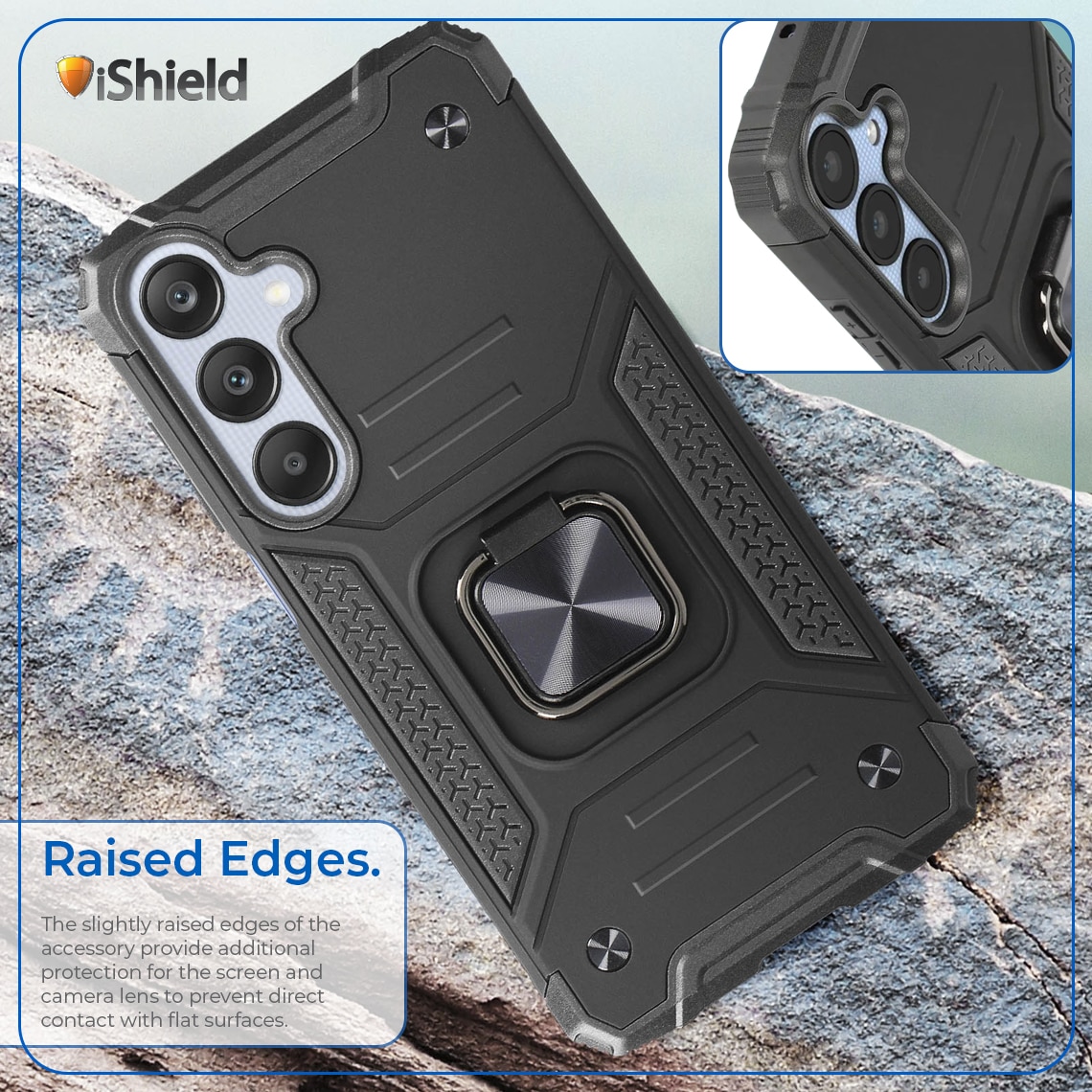 Husa pentru Samsung Galaxy S24, Hybrid Armor Dual, Anti-Soc, cu Inel Rotativ de prindere si functie Stand, compatibila cu Suport Auto magnetic, Nitro iShield, Neagra
