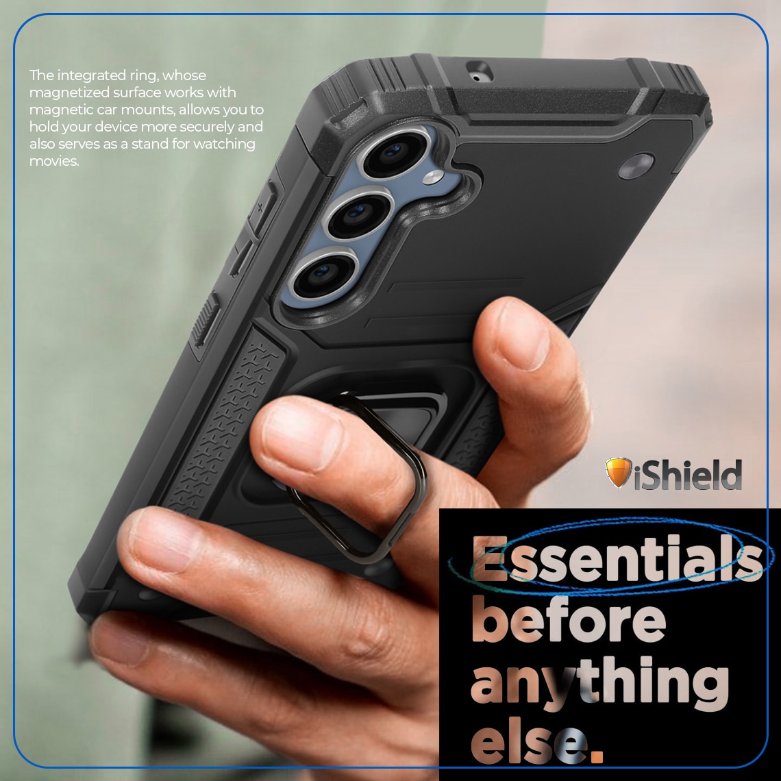 Husa pentru Samsung Galaxy S24, Hybrid Armor Dual, Anti-Soc, cu Inel Rotativ de prindere si functie Stand, compatibila cu Suport Auto magnetic, Nitro iShield, Neagra