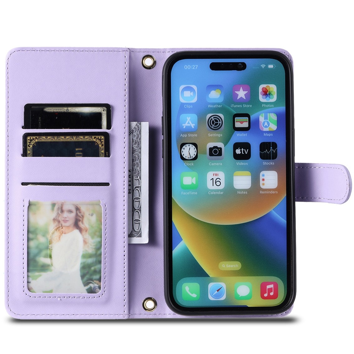Husa de Protectie Tip Carte, pentru Apple iPhone 15, Model cu Suport si Capsa, Antisoc, Rezistenta l
