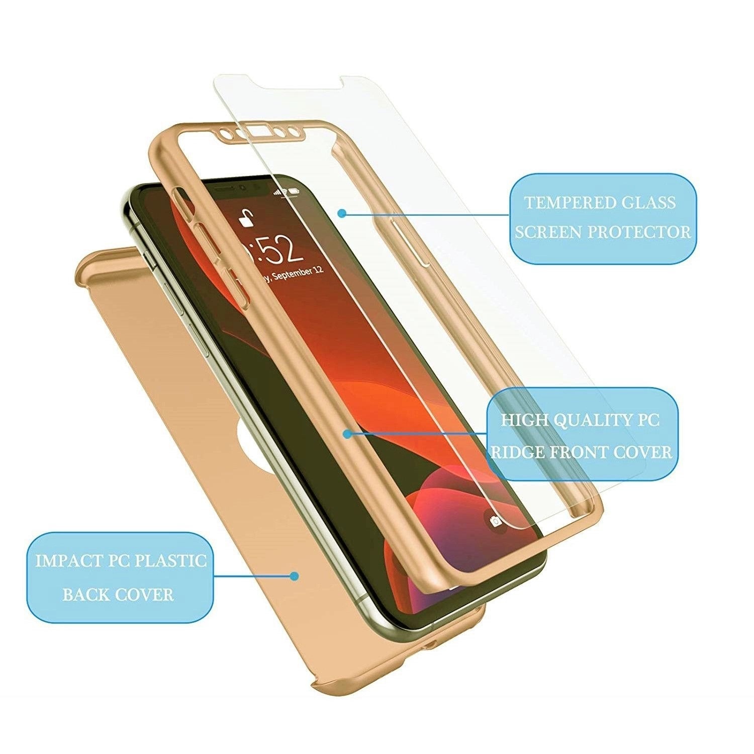 Husa de protectie compatibila cu Samsung A11 Full Cover 360 Auriu + Folie de protectie