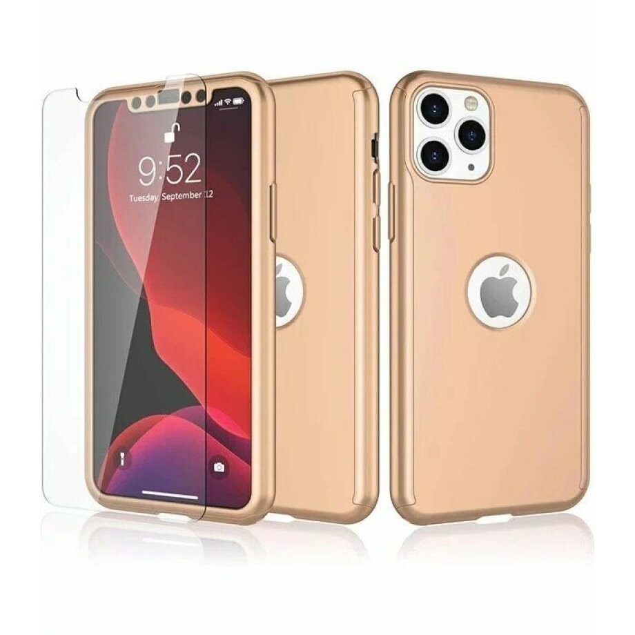 Husa de protectie compatibila cu Samsung A11 Full Cover 360 Auriu + Folie de protectie