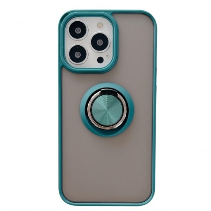 Husa de protectie compatibila cu Apple iPhone 13 Pro Max, Defender cu prindere inel, Verde