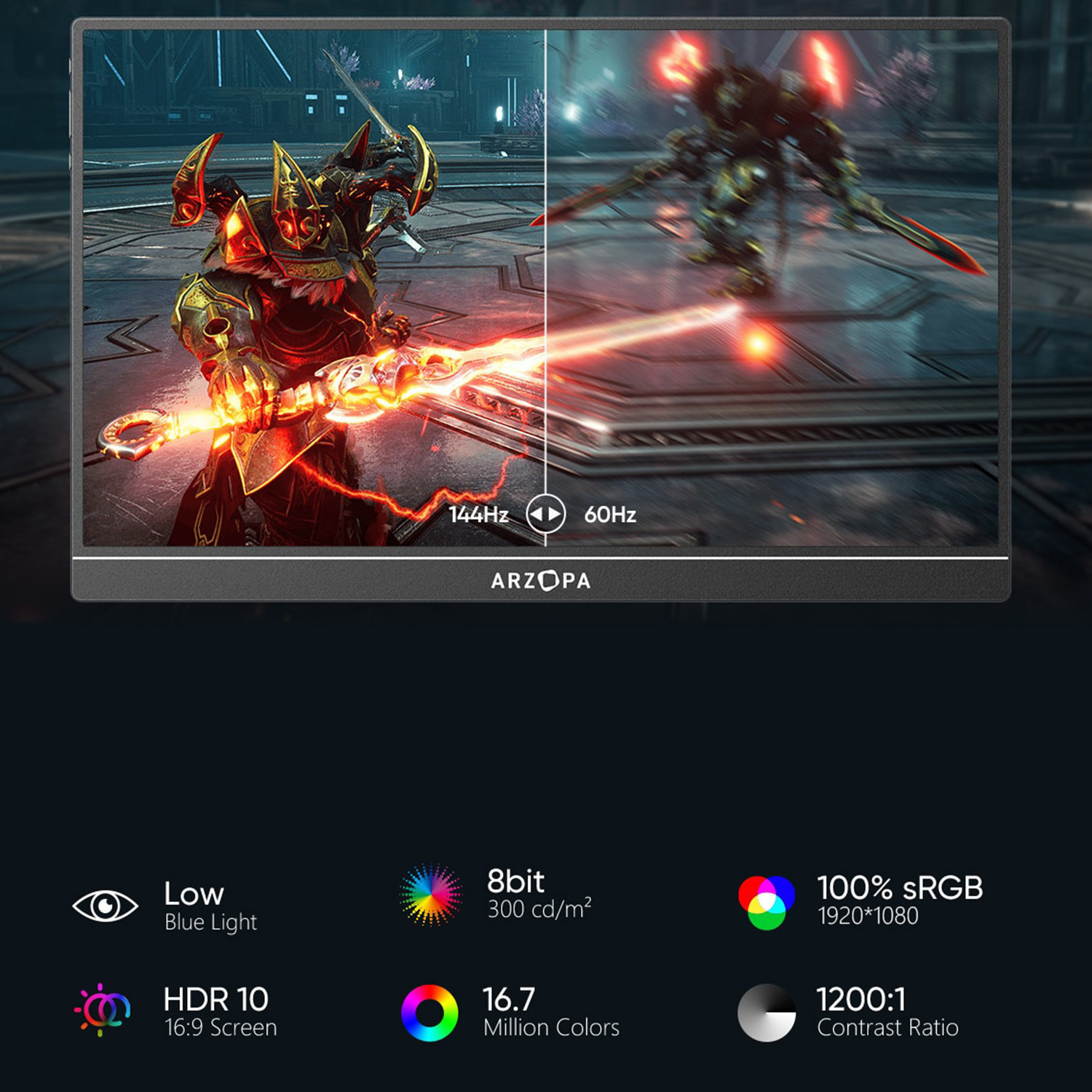 Monitor portabil ARZOPA Z1FC, 144Hz, 16.1", Full HD, IPS, Wide, USB Type-C, Mini HDMI, Negru