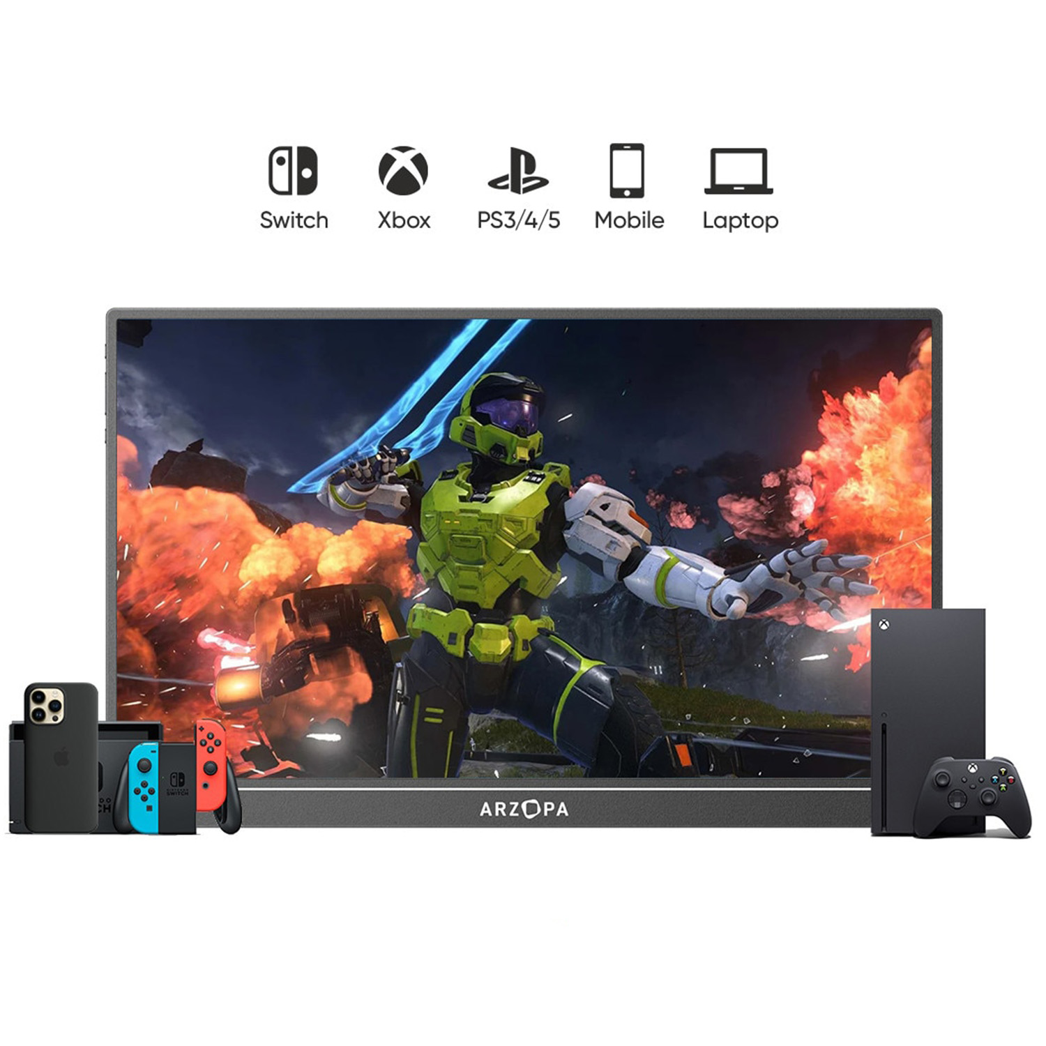 Monitor portabil ARZOPA Z1FC, 144Hz, 16.1", Full HD, IPS, Wide, USB Type-C, Mini HDMI, Negru