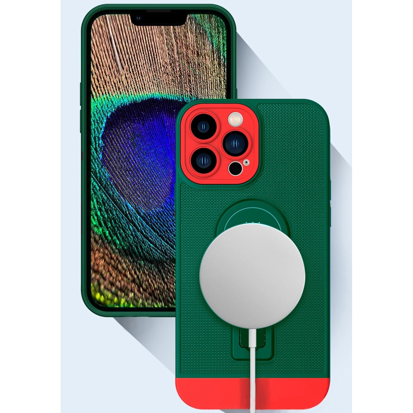 Husa Armor Design cu Stand pentru Apple iPhone 11 Pro, Verde/Rosu, Suport Auto Magnetic, Wireless Ch