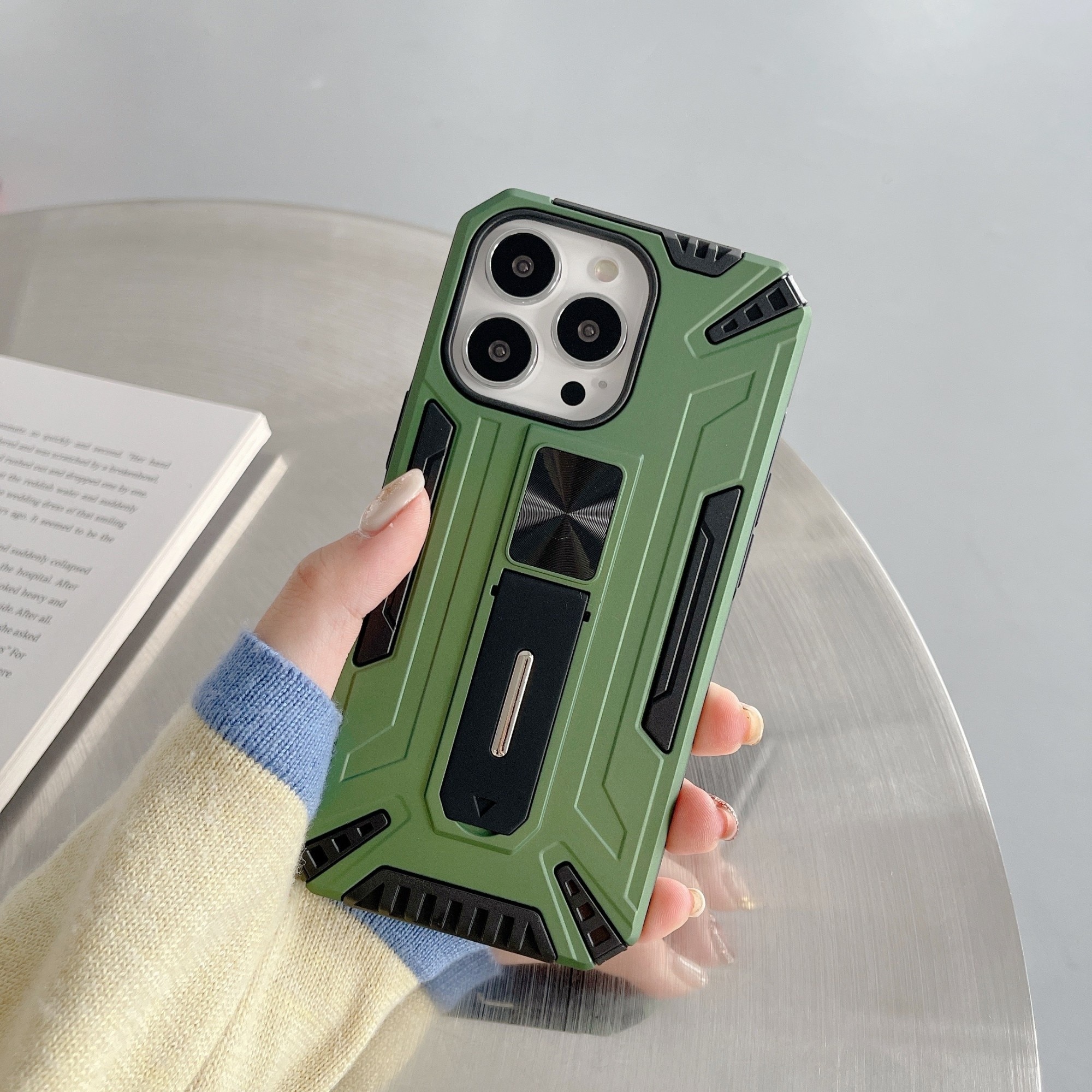 Husa de protectie pentru Apple iPhone 13 Mini Defender Sergeant Brave cu suport, Verde