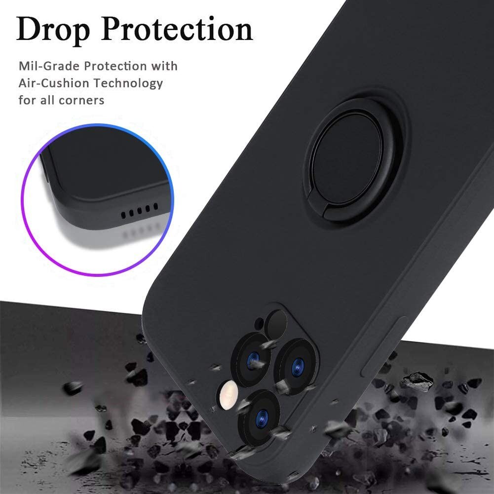 Husa protectie compatibila cu Apple iPhone 12 Pro Max Liquid Silicone Ring cu suport rotativ Negru