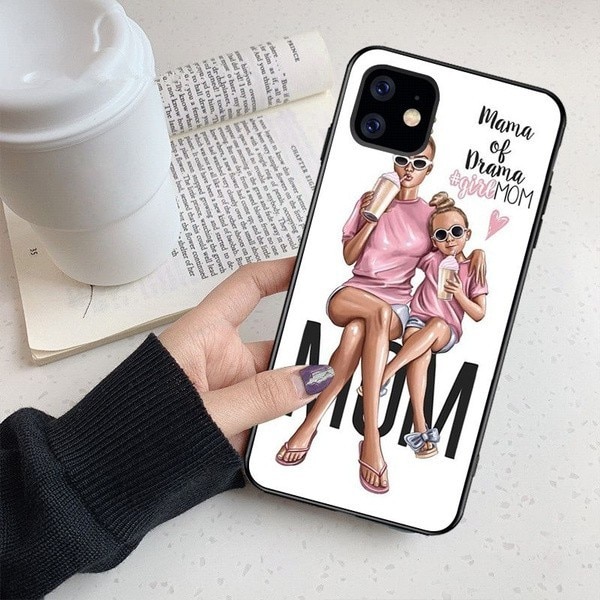 Husa protectie, compatibila cu Apple iPhone 12 Glass print Mama of Drama Multicolor