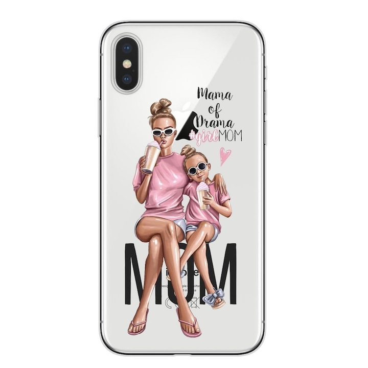 Husa protectie, compatibila cu Apple iPhone 12 Glass print Mama of Drama Multicolor