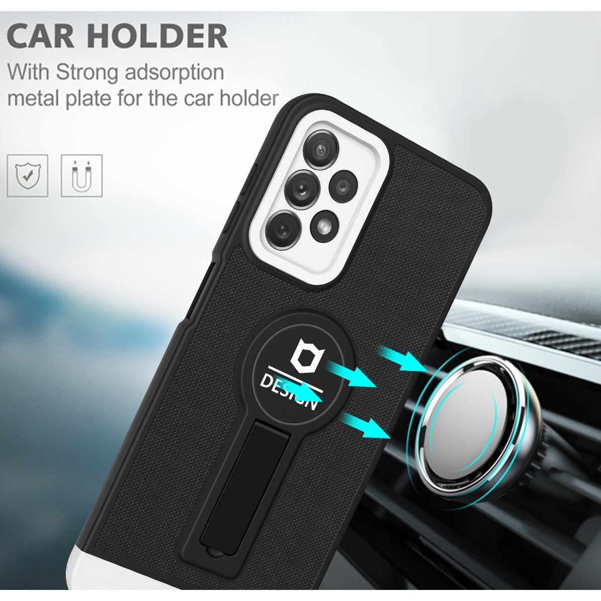 Husa Armor Design cu Stand pentru Apple iPhone 11 Pro, Negru/Alb, Suport Auto Magnetic, Wireless Cha