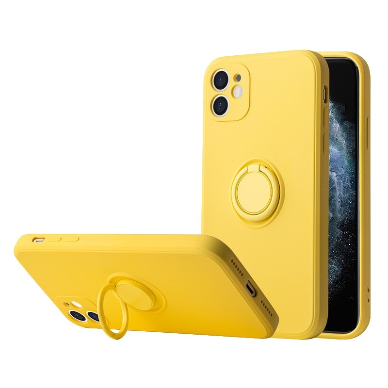 Husa protectie compatibila cu Apple iPhone 13 Pro Max Liquid Silicone Ring cu suport rotativ Galben