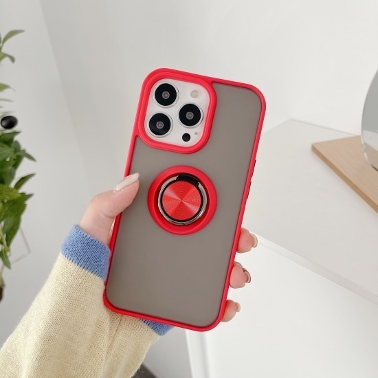 Husa de protectie compatibila cu Apple iPhone 13, Defender cu prindere inel, Rosu