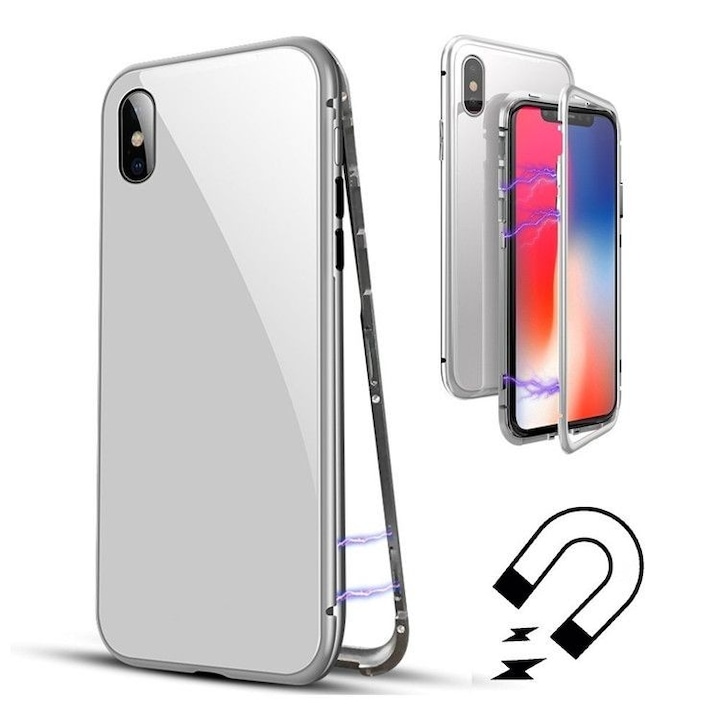 Husa de protectie Magnetic 360 pentru Apple iPhone X, Argintiu