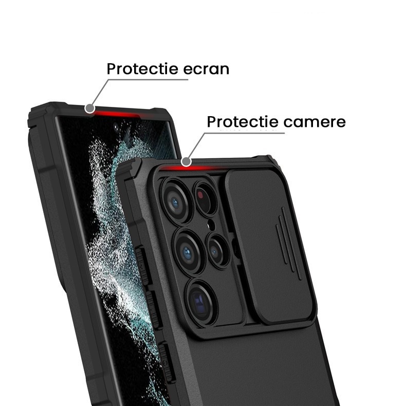 Husa Defender cu Stand pentru Samsung Galaxy S24 FE, Suport reglabil, Antisoc, Protectie glisanta pe