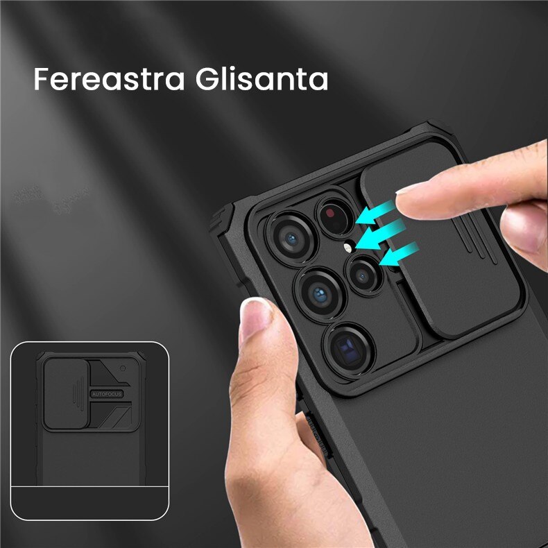 Husa Defender cu Stand pentru Samsung Galaxy S24 FE, Suport reglabil, Antisoc, Protectie glisanta pe