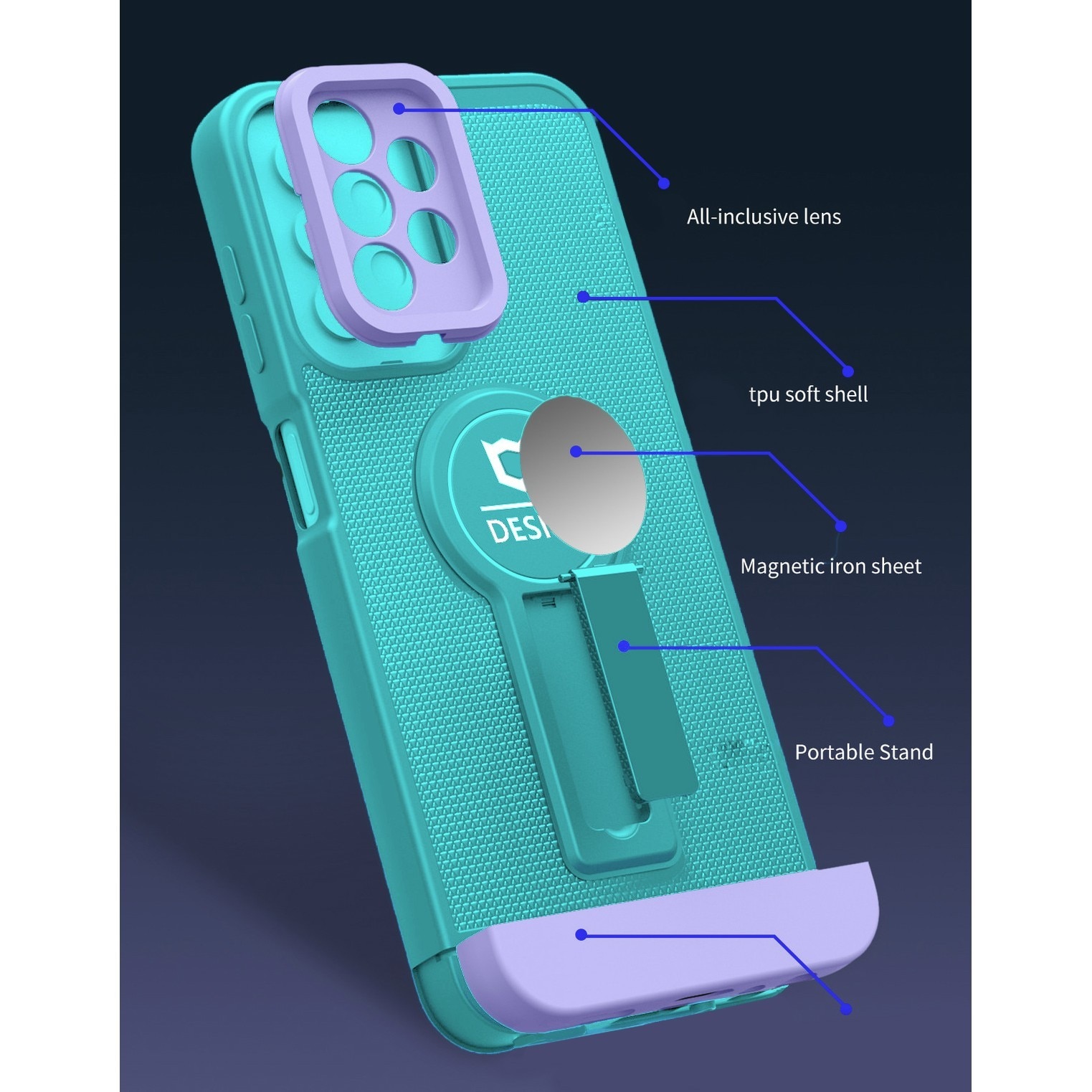 Husa Armor Design cu Stand pentru Apple iPhone X/XS Max, Blue/Mov, Suport Auto Magnetic, Wireless Ch