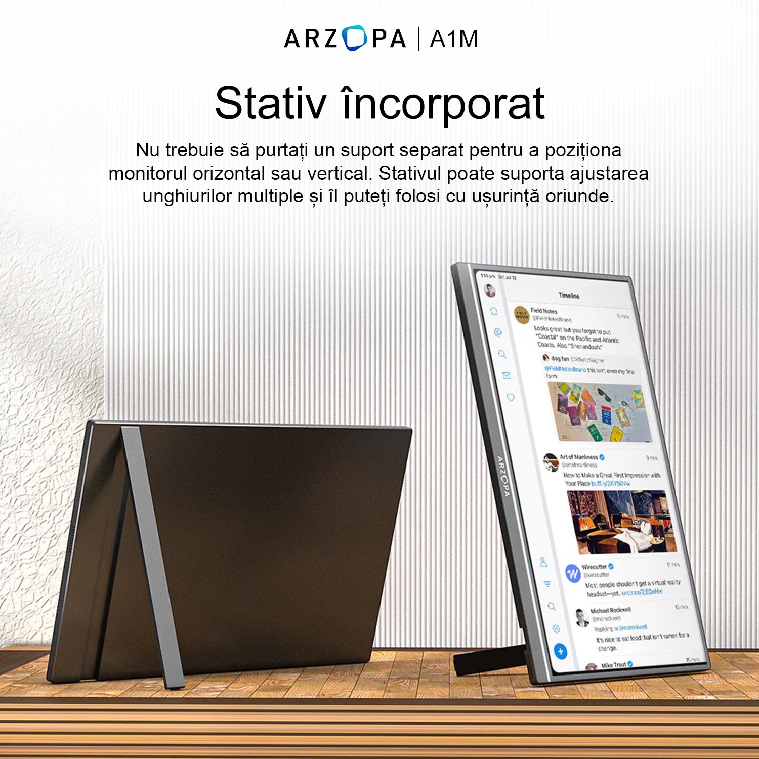 Monitor portabil ARZOPA A1M, 17.3'' FHD 1080P, Dual Speakers, HDR, USB-C, HDMI, Afisaj IPS, Negru