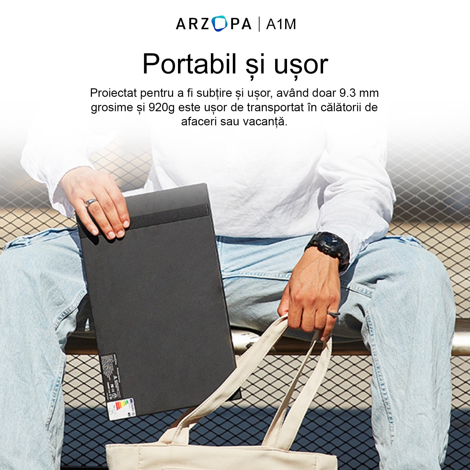Monitor portabil ARZOPA A1M, 17.3'' FHD 1080P, Dual Speakers, HDR, USB-C, HDMI, Afisaj IPS, Negru