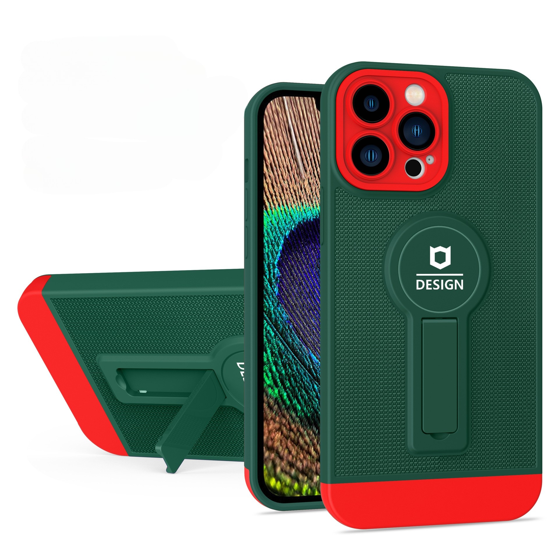 Husa Armor Design cu Stand pentru Apple iPhone 14 Plus (6.7) Verde/Rosu, Suport Auto Magnetic, Prote
