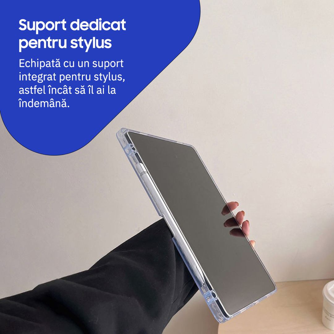 Husa de protectie telefonultau® pentru Samsung Galaxy Tab A9 8.7", silicon transparent antishock cu colturi intarite, suport integrat pentru stylus, rezistenta la socuri, ideala pentru filme, jocuri, lectii online si birou, transparenta