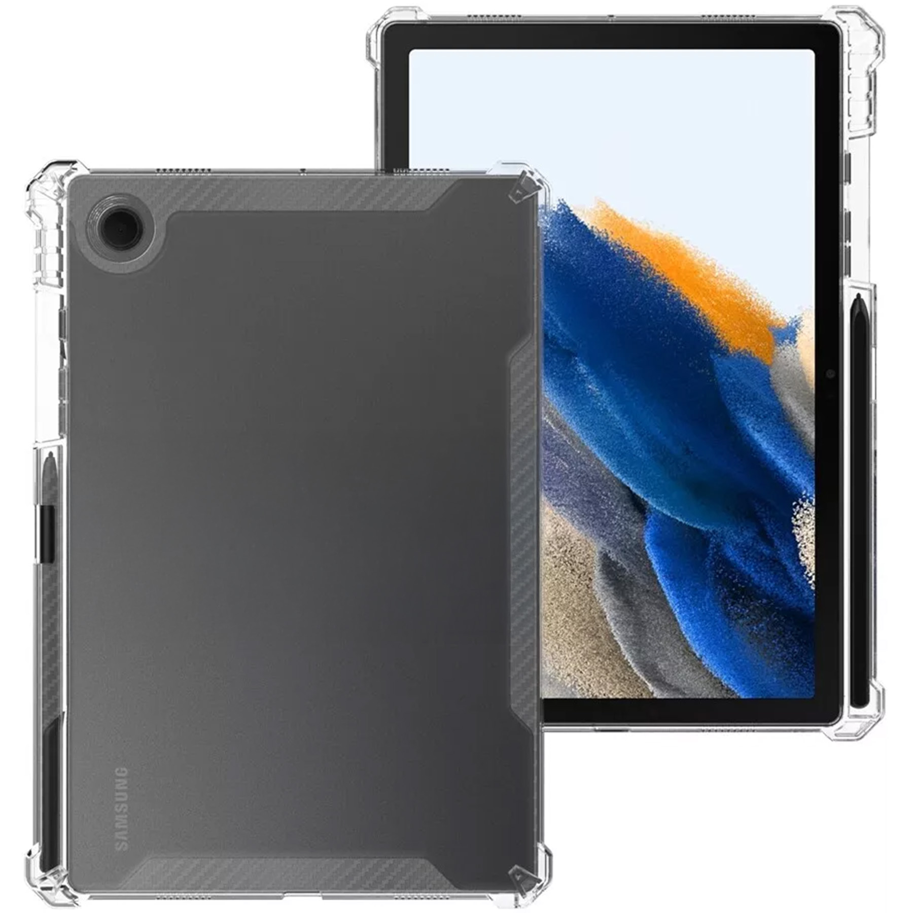 Husa de protectie telefonultau® pentru Samsung Galaxy Tab A9 8.7", silicon transparent antishock cu colturi intarite, suport integrat pentru stylus, rezistenta la socuri, ideala pentru filme, jocuri, lectii online si birou, transparenta