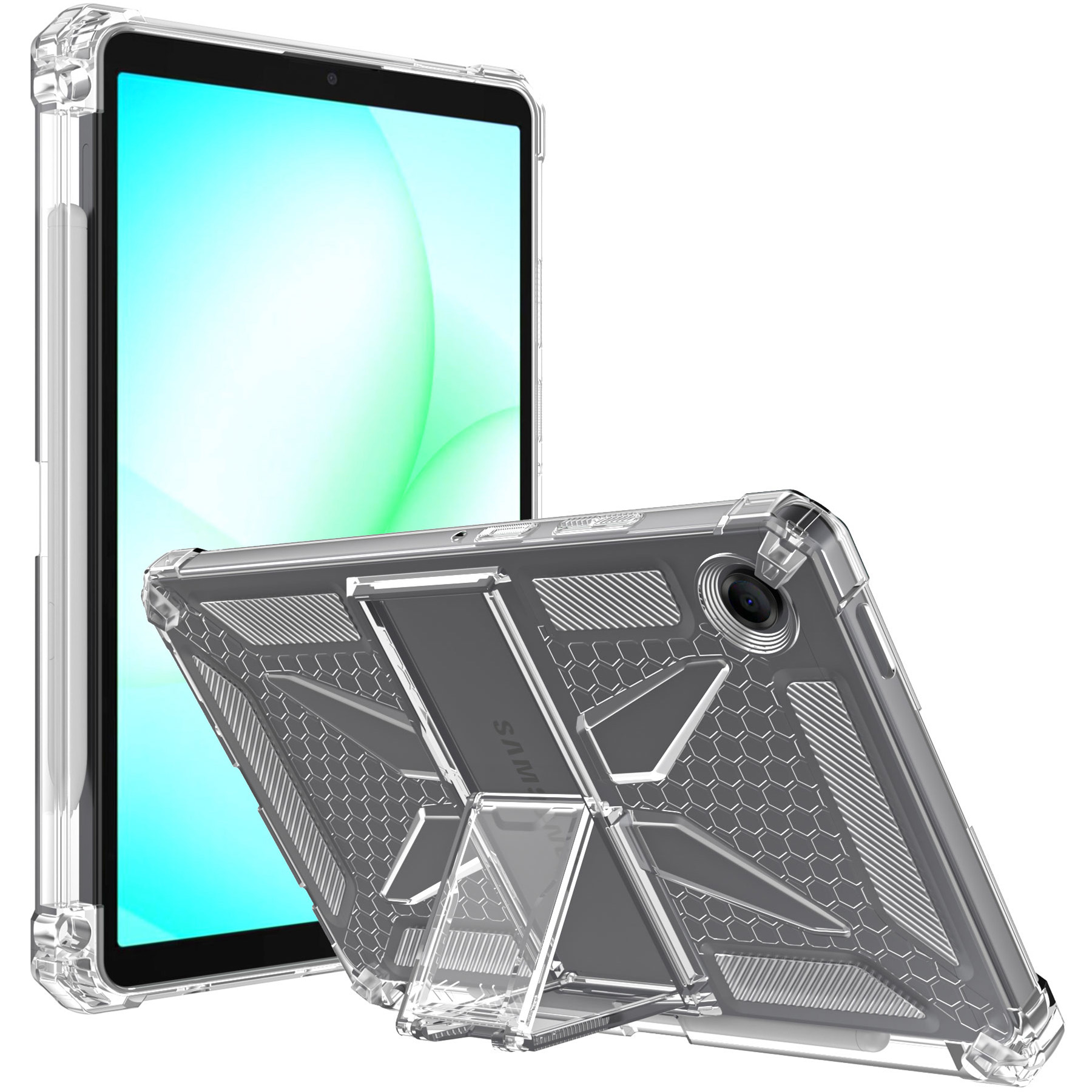 Husa de protectie telefonultau® pentru Samsung Galaxy Tab A11 (SM-X133/ SM-X135), 8.7 inch, silicon transparent antishock cu colturi intarite, suport integrat pentru tableta si stylus, ideala pentru filme, jocuri