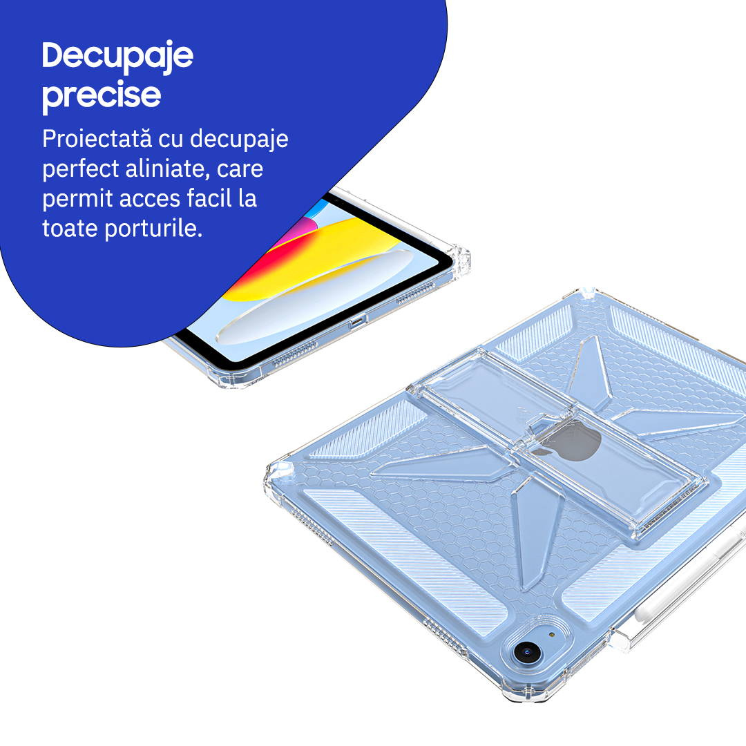 Husa de protectie telefonultau® pentru Apple iPad 11th Gen (2025), 11 inch, silicon transparent antishock cu colturi intarite, suport integrat pentru tableta si stylus, ideala pentru filme, jocuri