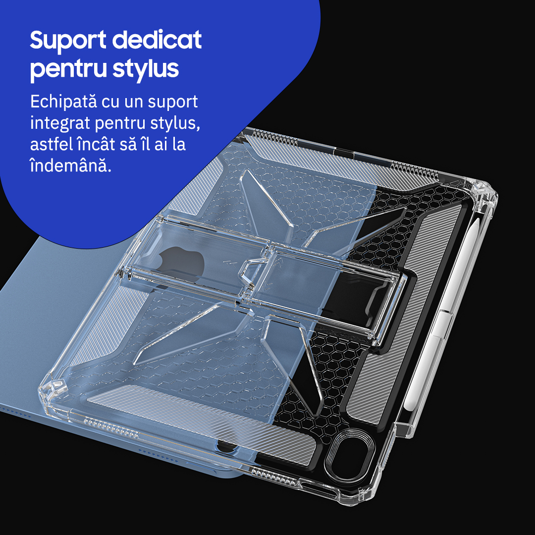 Husa de protectie telefonultau® pentru Apple iPad 11th Gen (2025), 11 inch, silicon transparent antishock cu colturi intarite, suport integrat pentru tableta si stylus, ideala pentru filme, jocuri