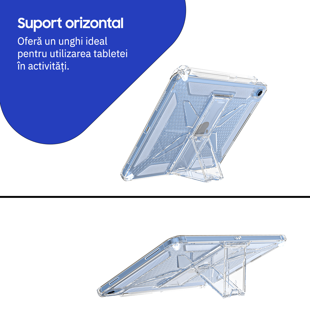 Husa de protectie telefonultau® pentru Apple iPad 11th Gen (2025), 11 inch, silicon transparent antishock cu colturi intarite, suport integrat pentru tableta si stylus, ideala pentru filme, jocuri