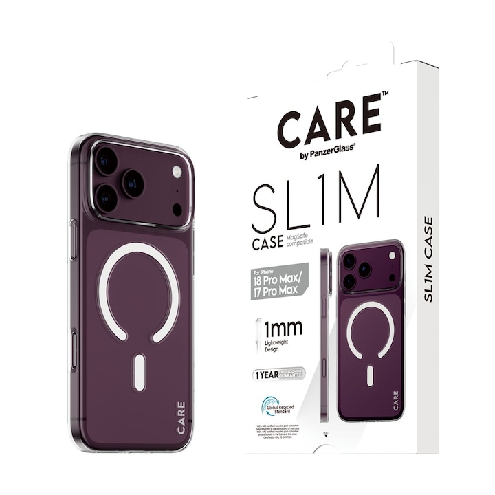 Husă CARE by PanzerGlass pentru iPhone 18 Pro Max/17 Pro Max, SL1M Transparent cu MagSafe