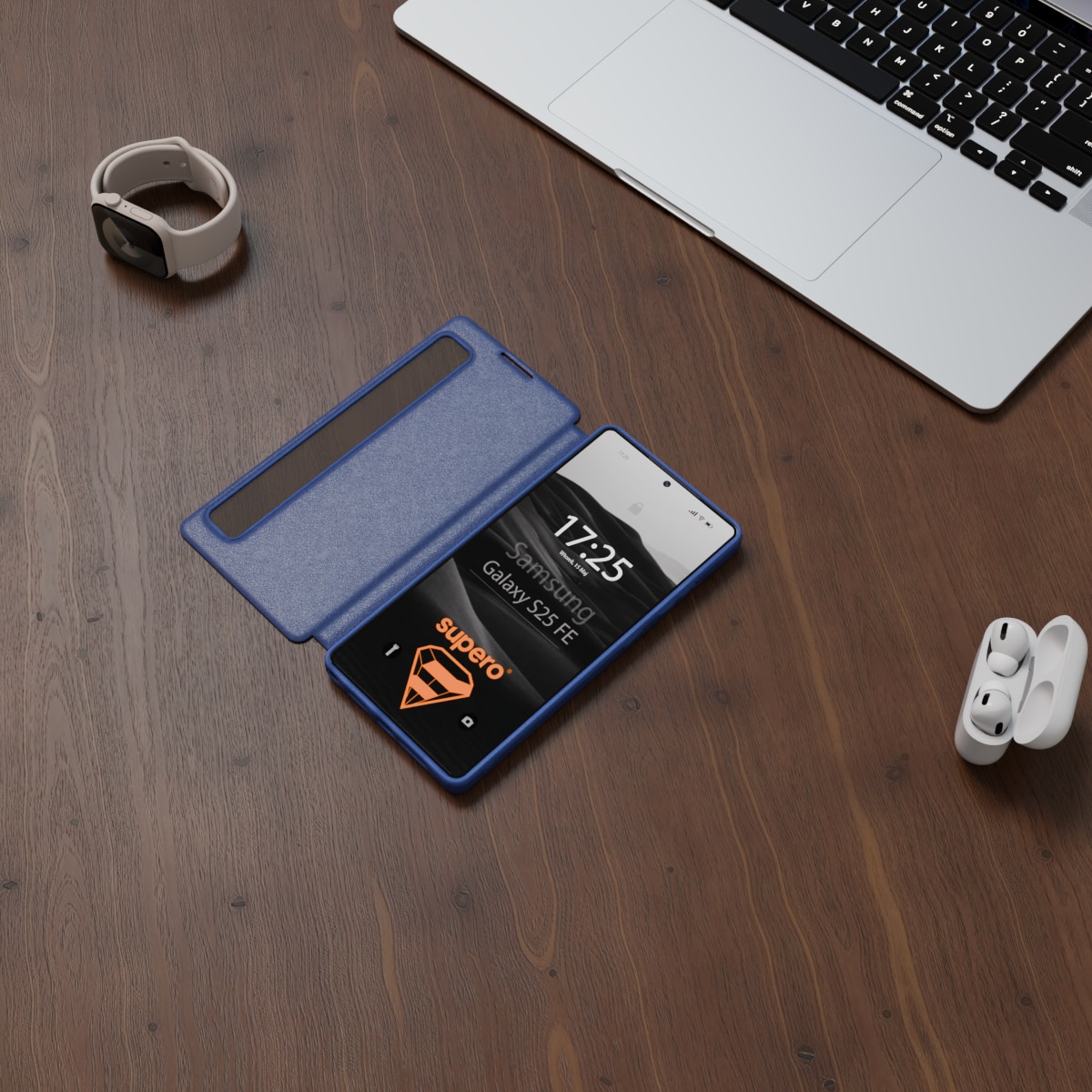 Husa tip flip, Supero, Samsung, compatibila Galaxy S25 FE, fereastra Smart View pentru notificari si apeluri, protectie 360° impotriva zgarieturilor si socurilor, piele ecologica premium, pliabila, include cod QR pentru aplicatie, negru
