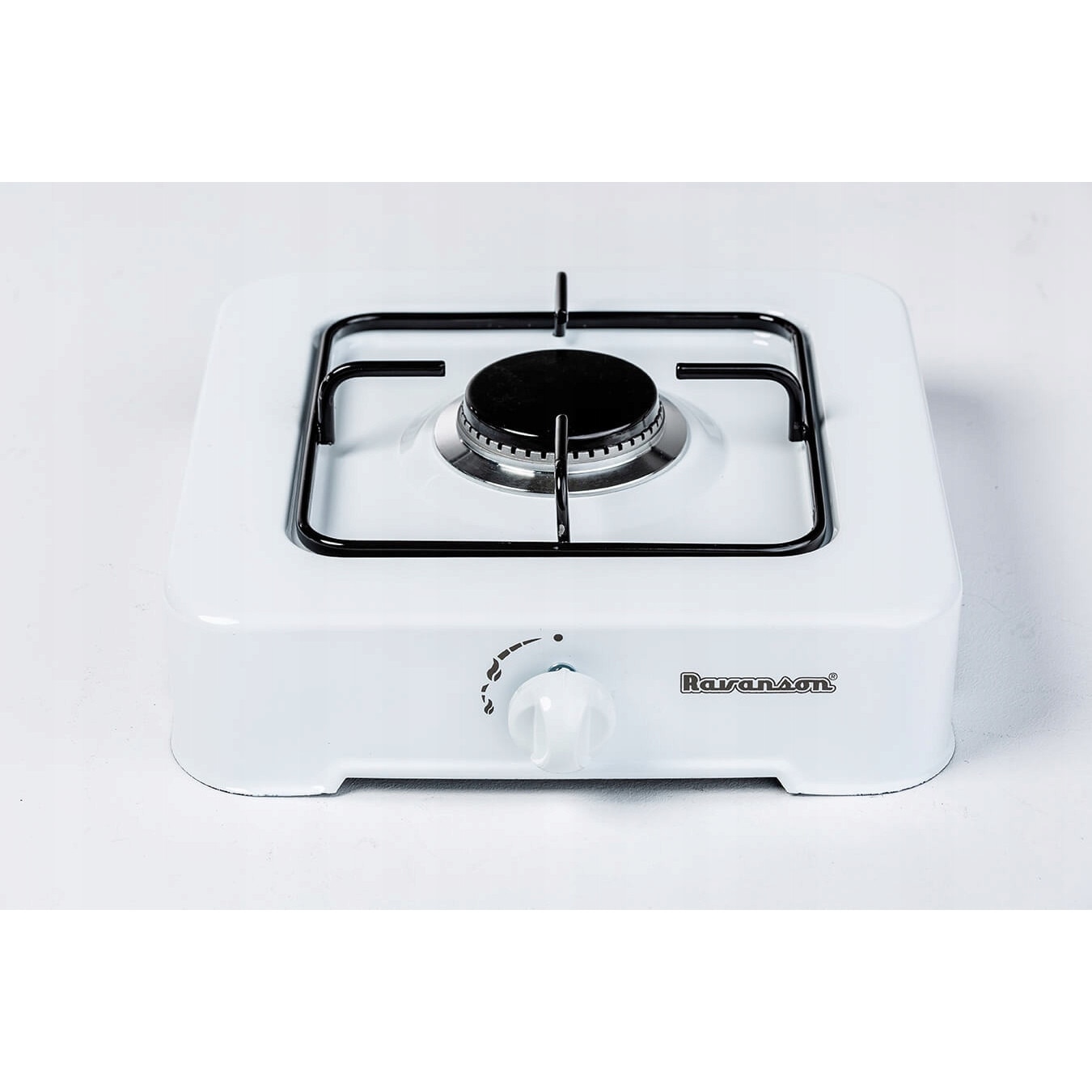 Aragaz portabil Ravanson K-01T, 1 arzator, 2,11 kW (153 g/h), compatibil G30 (LPG), alb, 340 x 304 x 105 mm