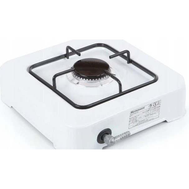 Aragaz portabil Ravanson K-01T, 1 arzator, 2,11 kW (153 g/h), compatibil G30 (LPG), alb, 340 x 304 x 105 mm