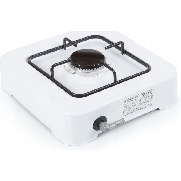 Aragaz portabil Ravanson K-01T, 1 arzator, 2,11 kW (153 g/h), compatibil G30 (LPG), alb, 340 x 304 x 105 mm