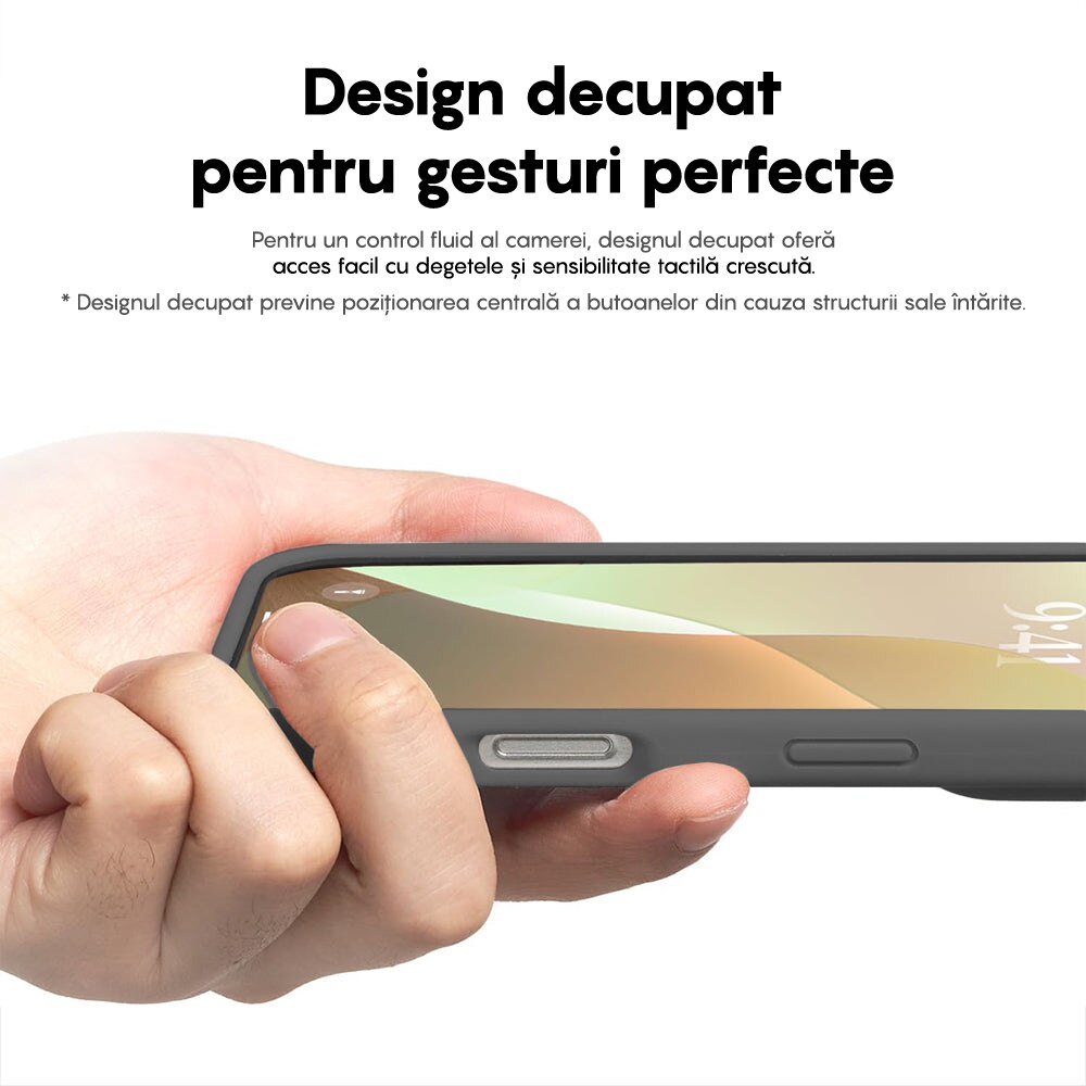 Husa CASEY STUDIOS™ compatibila cu iPhone 16, Margini Ridicate de Protectia Ecranului si a Camerelor, pentru Incarcare Wireless, de Protectie, Microfibra in Interior, Soft Silicone Premium, Dark Grey