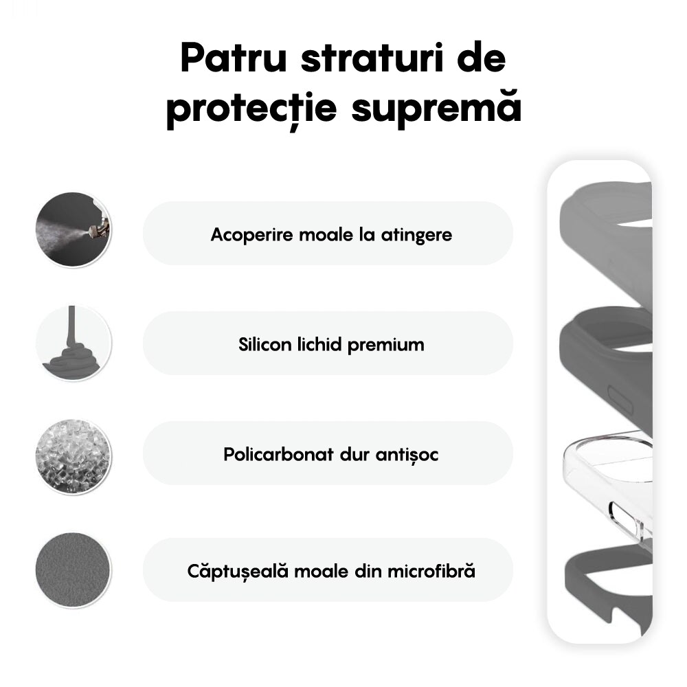 Husa CASEY STUDIOS™ compatibila cu iPhone 16, Margini Ridicate de Protectia Ecranului si a Camerelor, pentru Incarcare Wireless, de Protectie, Microfibra in Interior, Soft Silicone Premium, Dark Grey