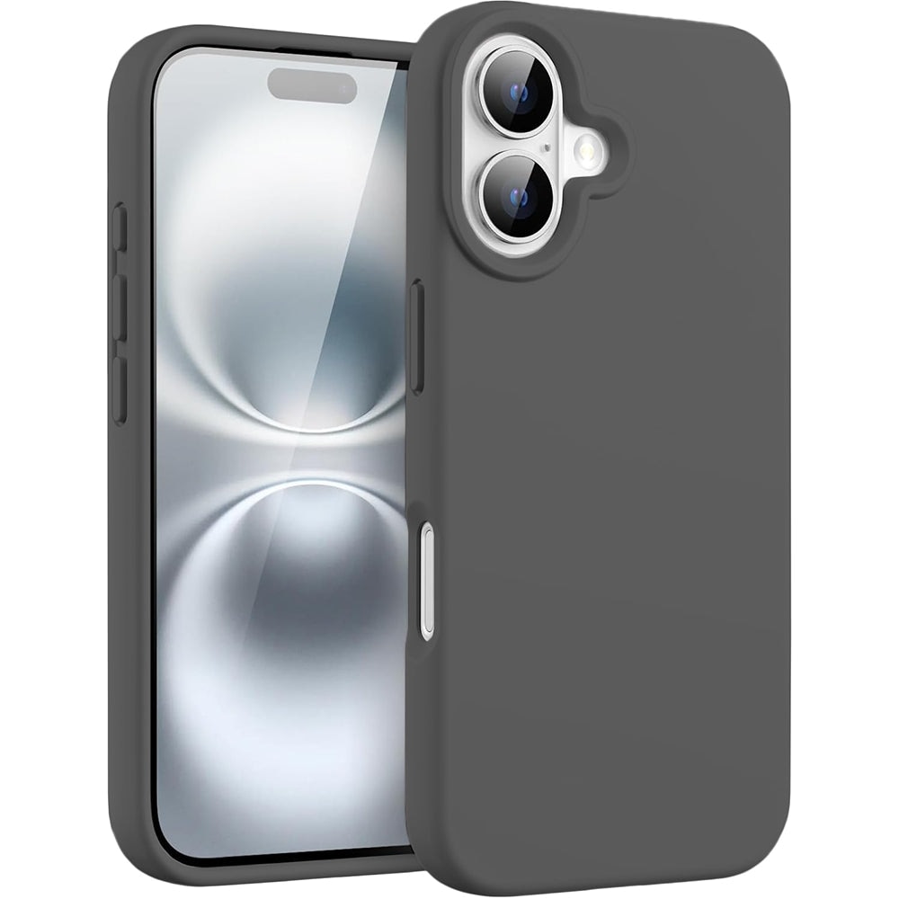 Husa CASEY STUDIOS™ compatibila cu iPhone 16, Margini Ridicate de Protectia Ecranului si a Camerelor, pentru Incarcare Wireless, de Protectie, Microfibra in Interior, Soft Silicone Premium, Dark Grey