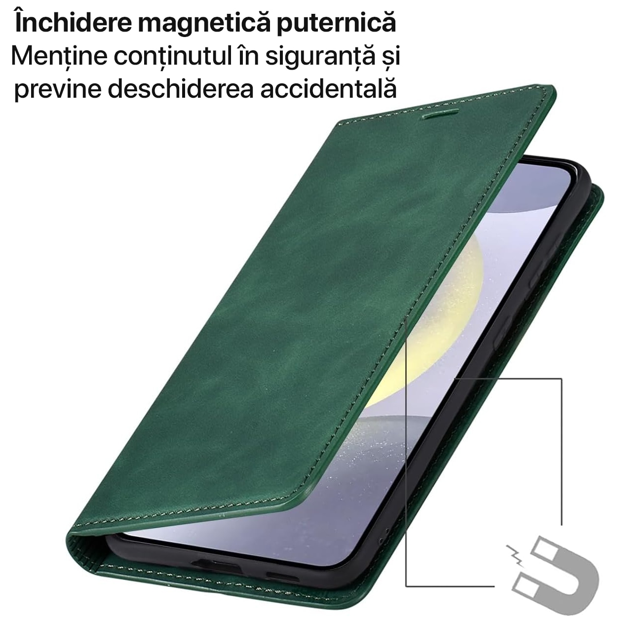 Husa pentru Honor 400 Daden® Flip Leather Deluxe, Antisoc, Inchidere magnetica, Buzunar card, Calitate Premium, Verde