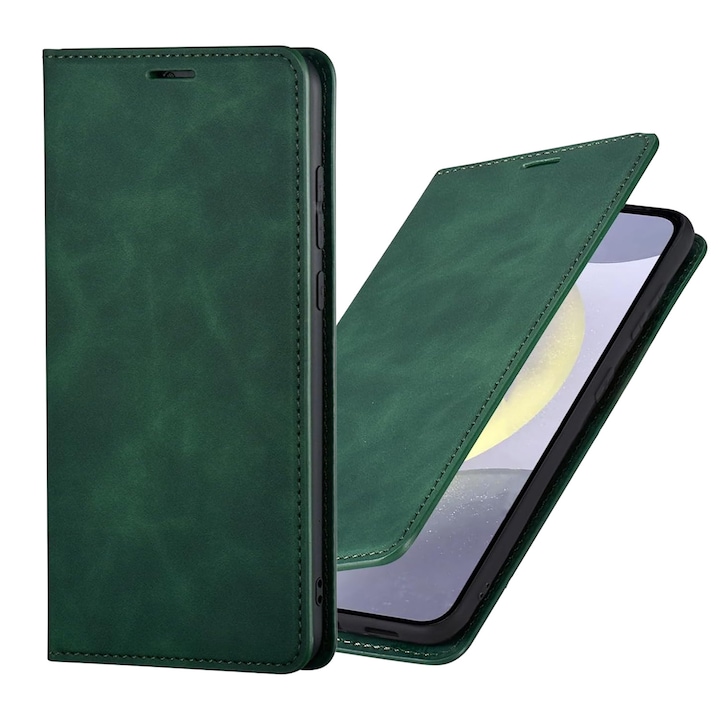 Husa pentru Honor 400 Daden® Flip Leather Deluxe, Antisoc, Inchidere magnetica, Buzunar card, Calitate Premium, Verde